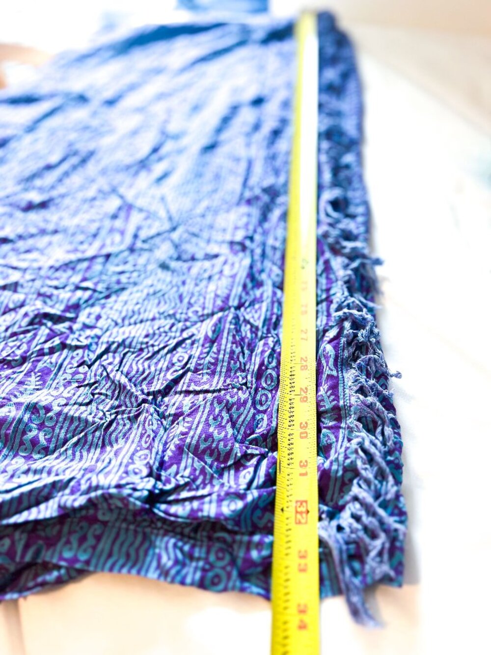 Vintage 80s Java Wraps Batik Wrap Skirt Rayon Fringe Blue L Fits More Like M - Picture 8 of 9